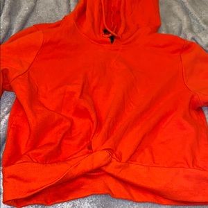 Neon orange knot crop top sweater